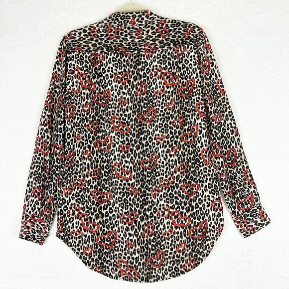 Equipment Adalyn Leopard Heart Print Silk Shirt Natural Ginseng Size XS - Picture 8 of 12